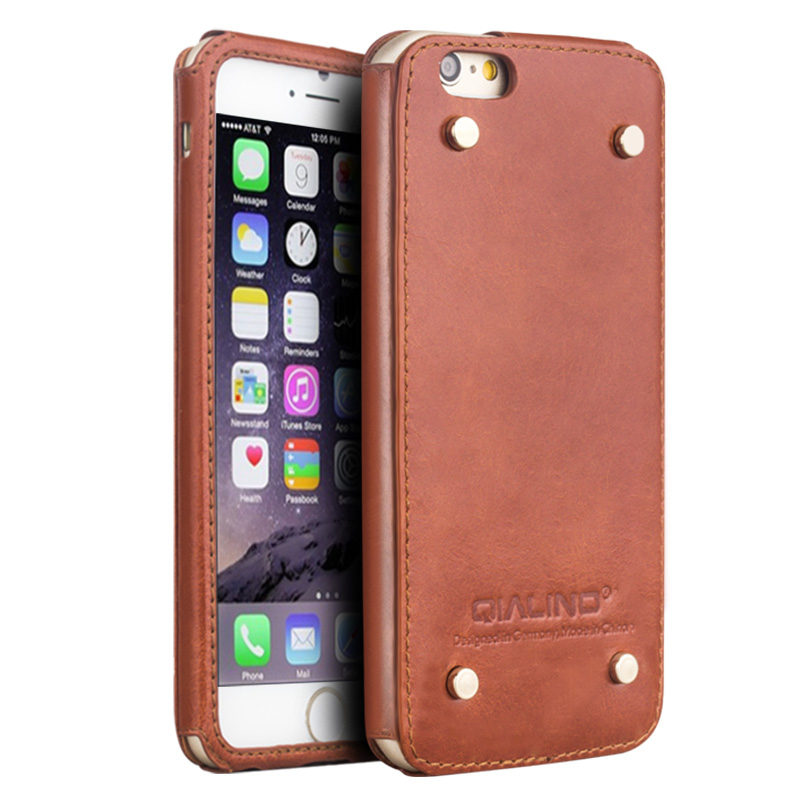 手机壳保护套 真皮 适用于苹果iPhone6 4.7/plus 5.5英寸 复古棕4.7寸+钢化膜
