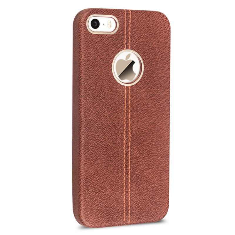 真皮iphone se手机壳/手机保护套 适用于苹果iphone5s/5/Se 鹿皮纹棕色