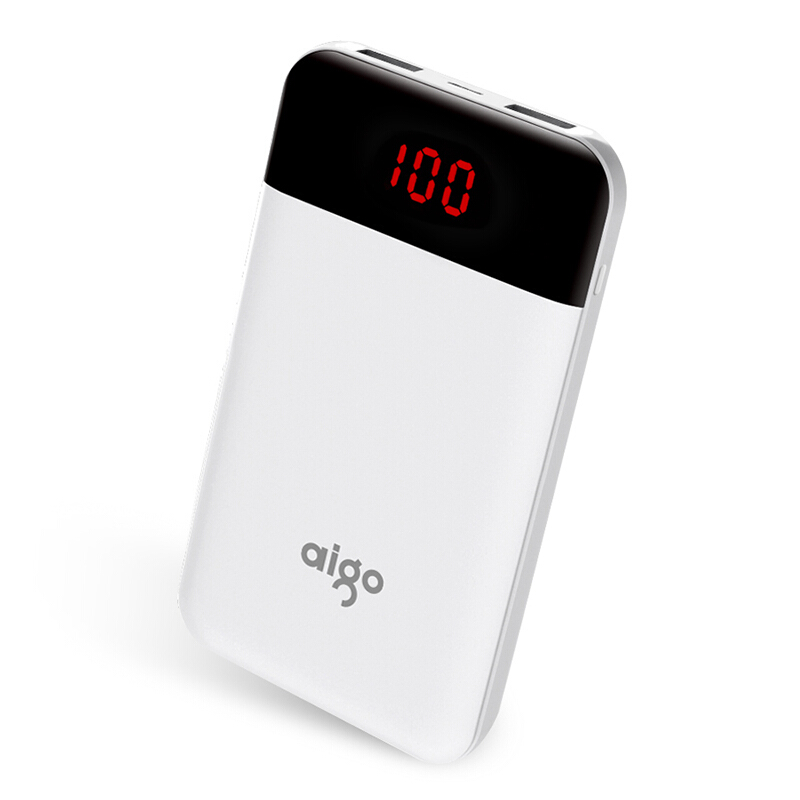 爱国者（aigo）E10000+充电宝超薄小巧便携10000毫安移动电源双输出适用于苹果华为小米 白色