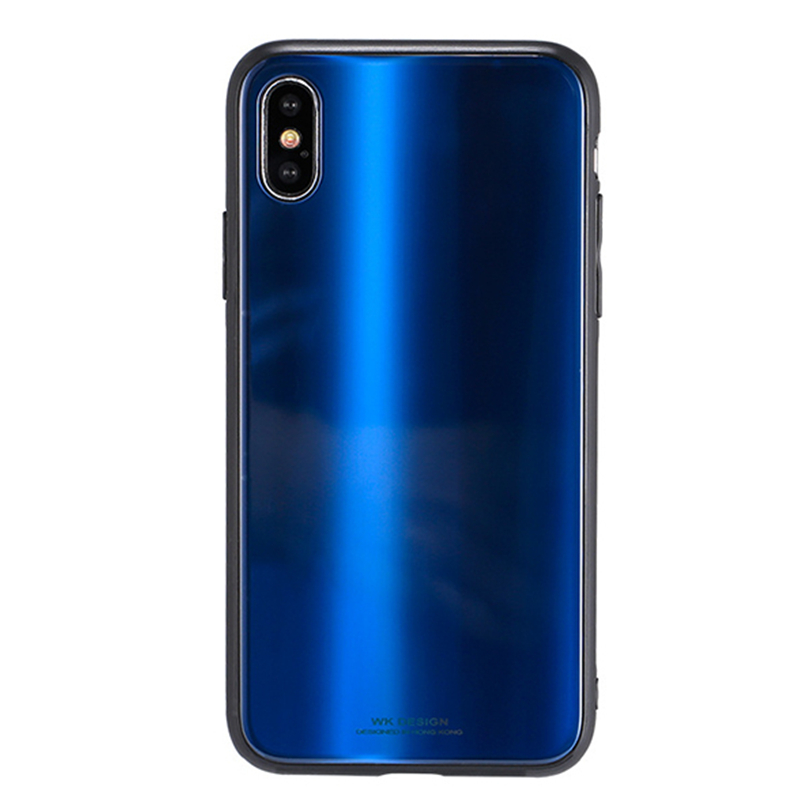 极光iPhoneX手机壳钢化玻璃壳苹果X琉璃iPhone8保护壳防摔 iPhone X保护套 蓝色