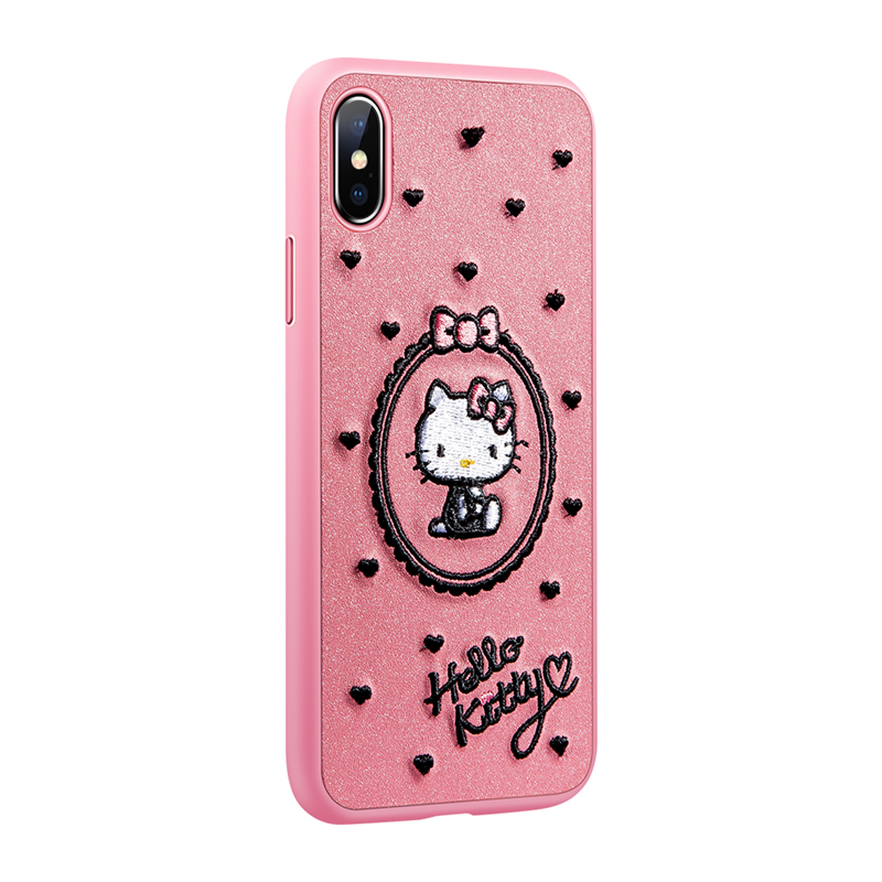 HIGE/Hollekitty苹果x手机壳全包边防摔防撞保护套 TPU+PC精致刺绣少女款 适用于iPhoneX 粉色
