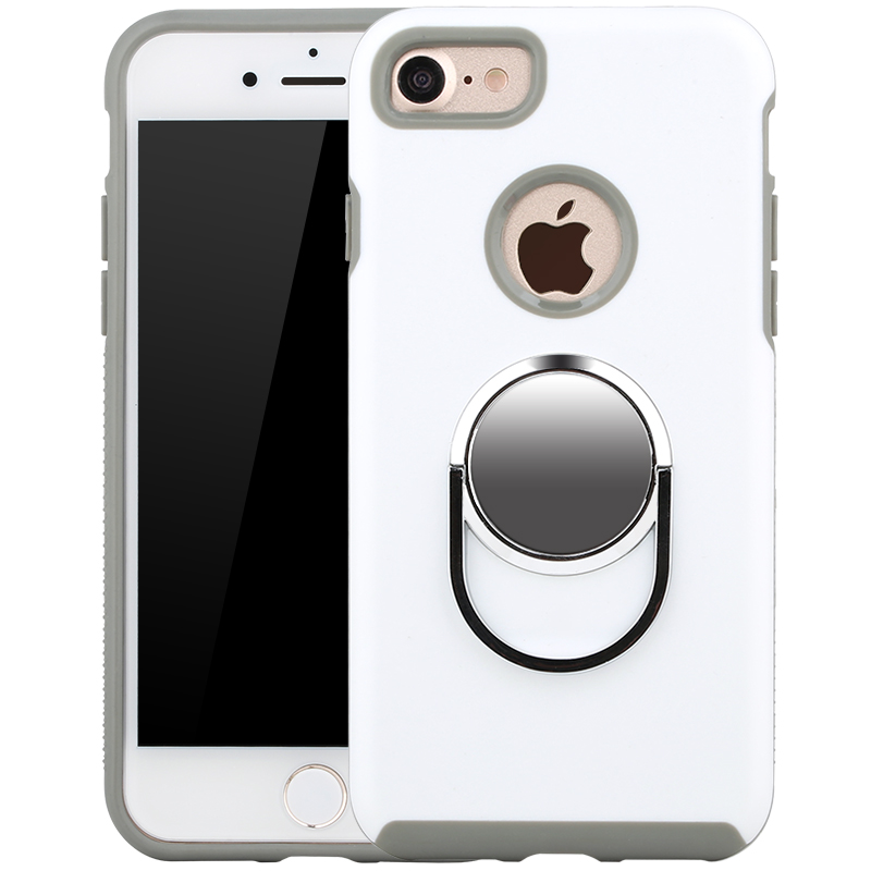 iphone7/7plus手机壳创意磁铁指环扣支架保护壳防摔 4.7英寸 白色