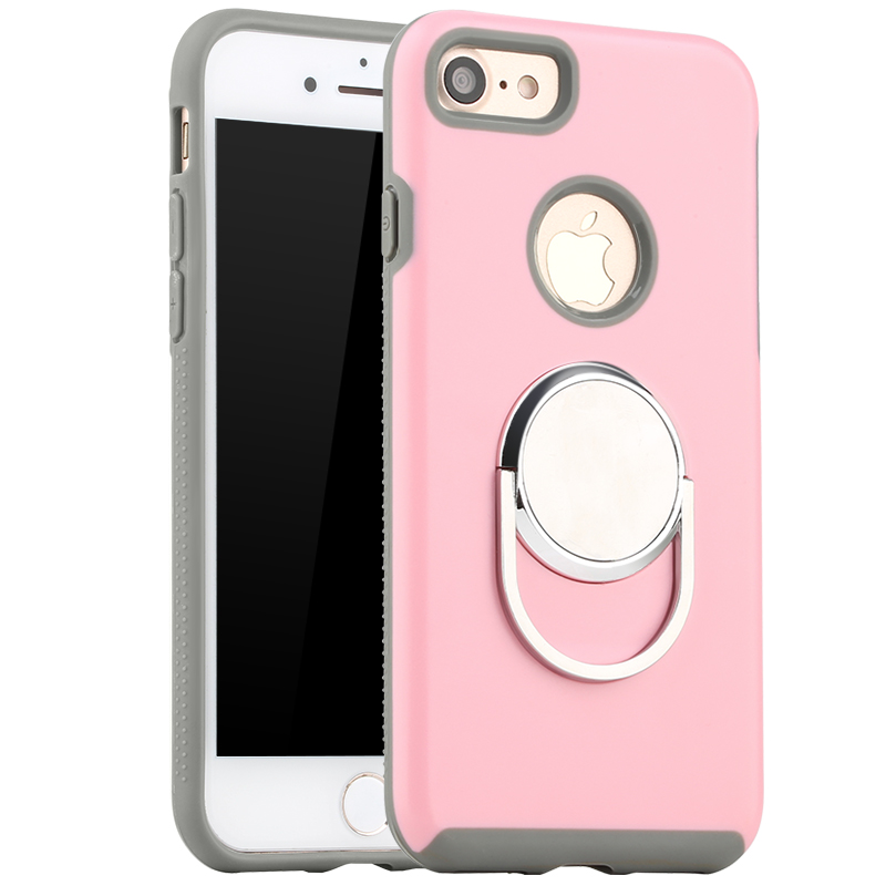 iphone7/7plus手机壳创意磁铁指环扣支架保护壳防摔 4.7英寸 粉色