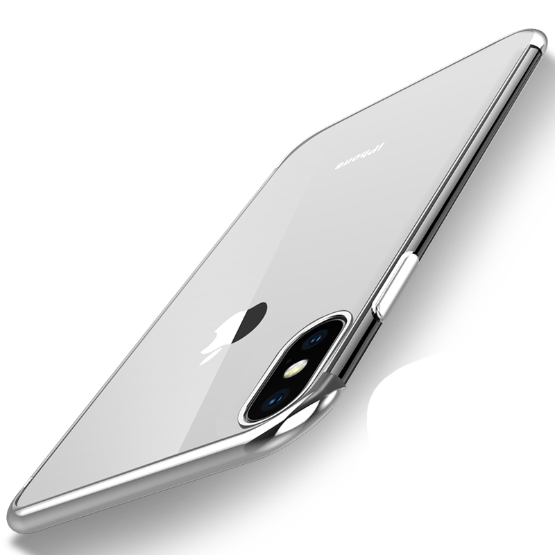 苹果X手机壳iPhoneX新款硅胶电镀软壳透明x全包女潮男软胶保护套 5.8英寸 气质银