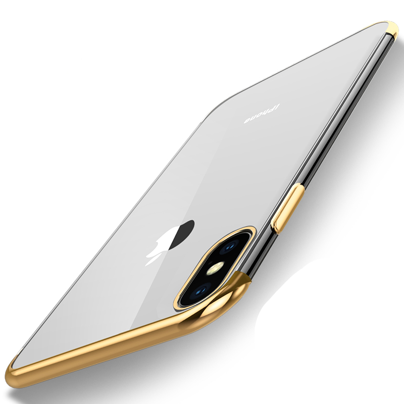 苹果X手机壳iPhoneX新款硅胶电镀软壳透明x全包女潮男软胶保护套 5.8英寸 流光金