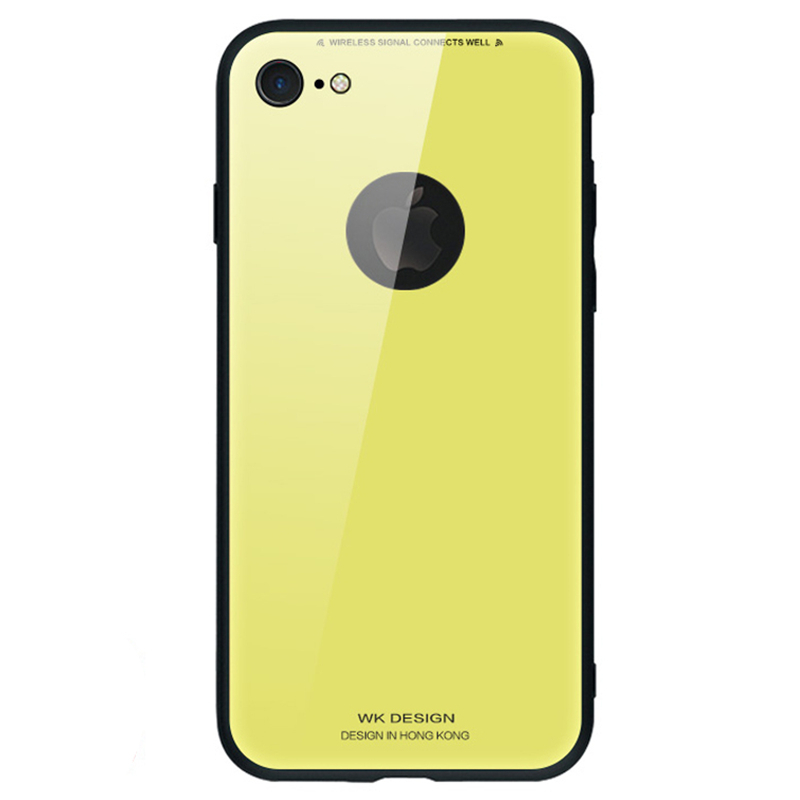 潮牌iPhone8plus手机壳镜面玻璃3D电镀苹果8保护壳网红防摔新款 iPhone8柠檬黄