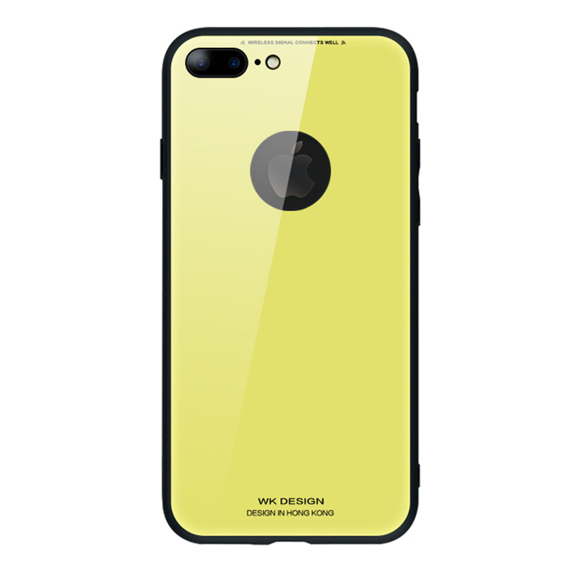 潮牌iPhone8plus手机壳镜面玻璃3D电镀苹果8保护壳网红防摔新款 iPhone8plus柠檬黄