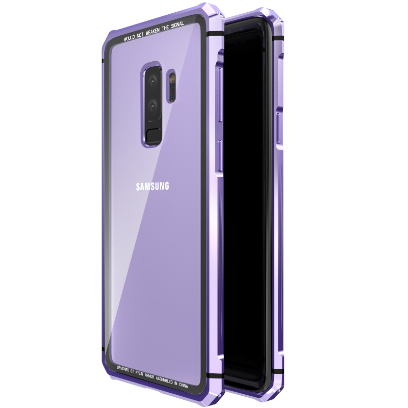 三星S9/S9+手机壳金属玻璃防摔防刮全包保护壳透明镜面网红潮男女 新款 金属玻璃壳[S9+]紫色