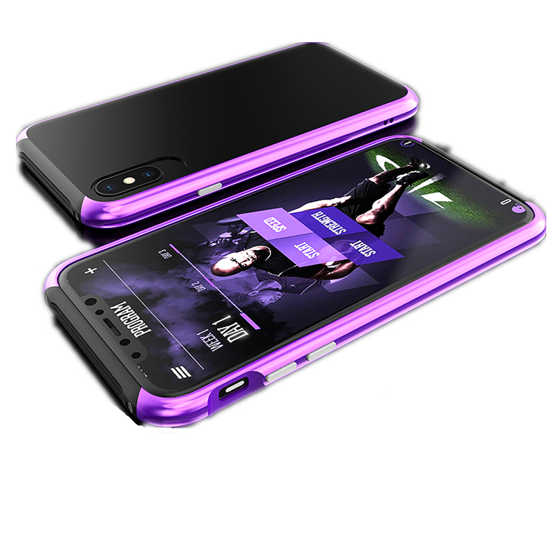 iphoneX金属手机壳防摔防撞纯色简约潮男女保护壳新款 (适用于苹果X) iphoneX 黑紫色