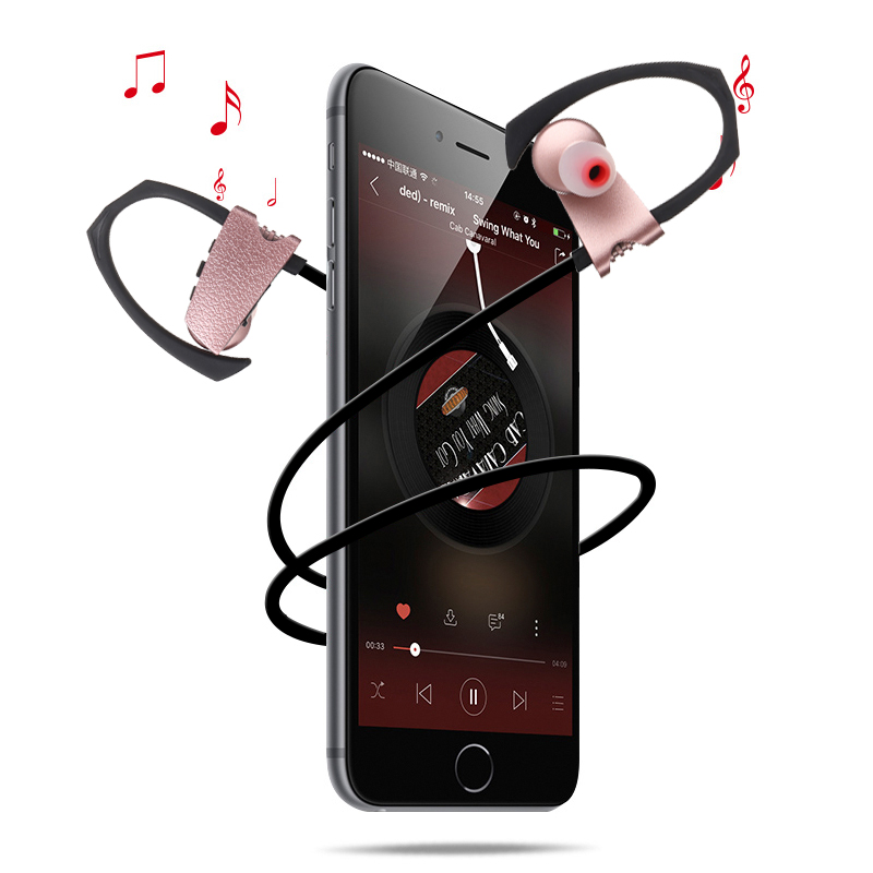 HIGE 运动无线蓝牙耳机跑步音乐通话+防水运动蓝牙耳机 适用于苹果华为小米通用 玫瑰金