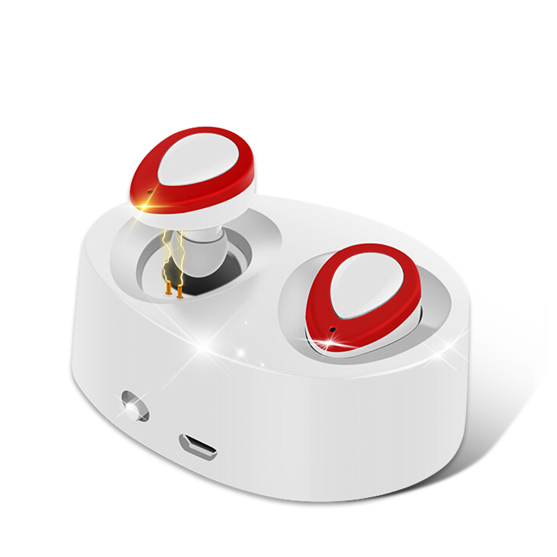 HIGE K2蓝牙耳机带充电座无线双耳对耳蓝牙耳机4.1立体声入耳式 适用于苹果三星安卓通用 白红