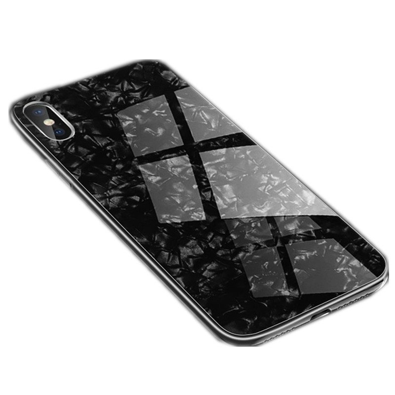 HIGE iphone x玻璃手机壳女款潮牌 创意保护套苹果x新款全包防摔防撞 适用于苹果x手机壳 大理黑