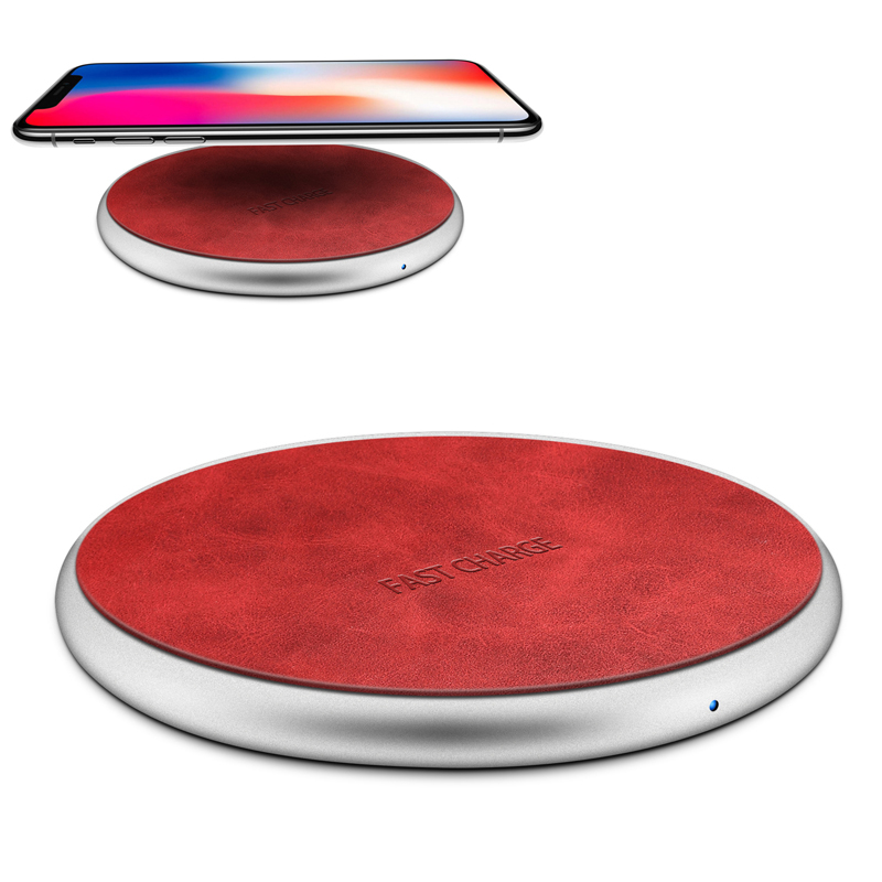 HIGE 无线充电器 适用苹果智能手机快速充电器iPhone8/8plus/iPhoneX/小米MIX 皮革版 酒红色