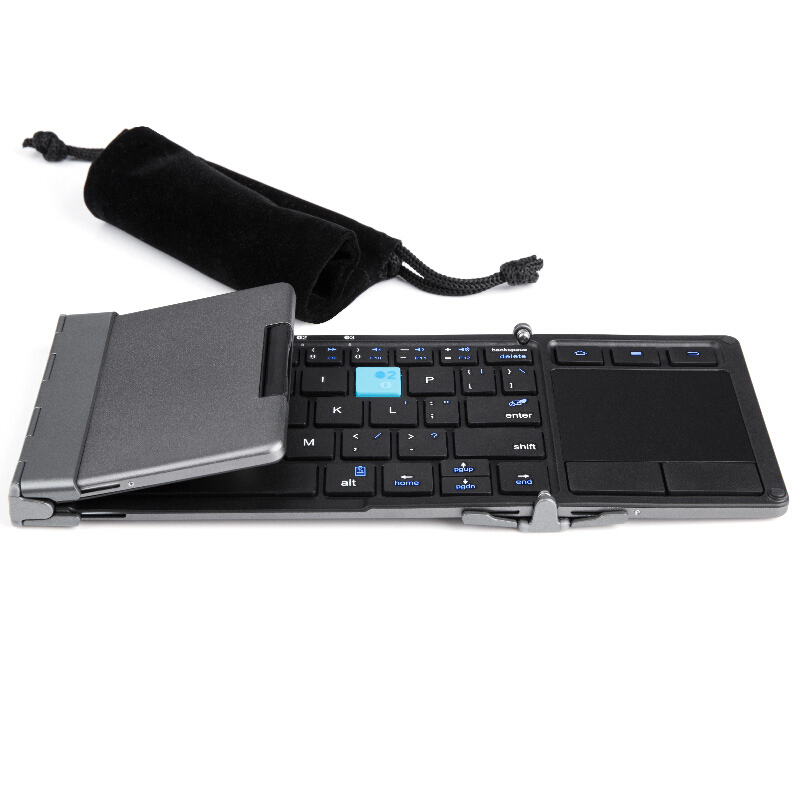 HIGE/可折叠带鼠标触控功能无线蓝牙键盘 多设备通用办公键盘 金属材质轻薄便捷 黑色