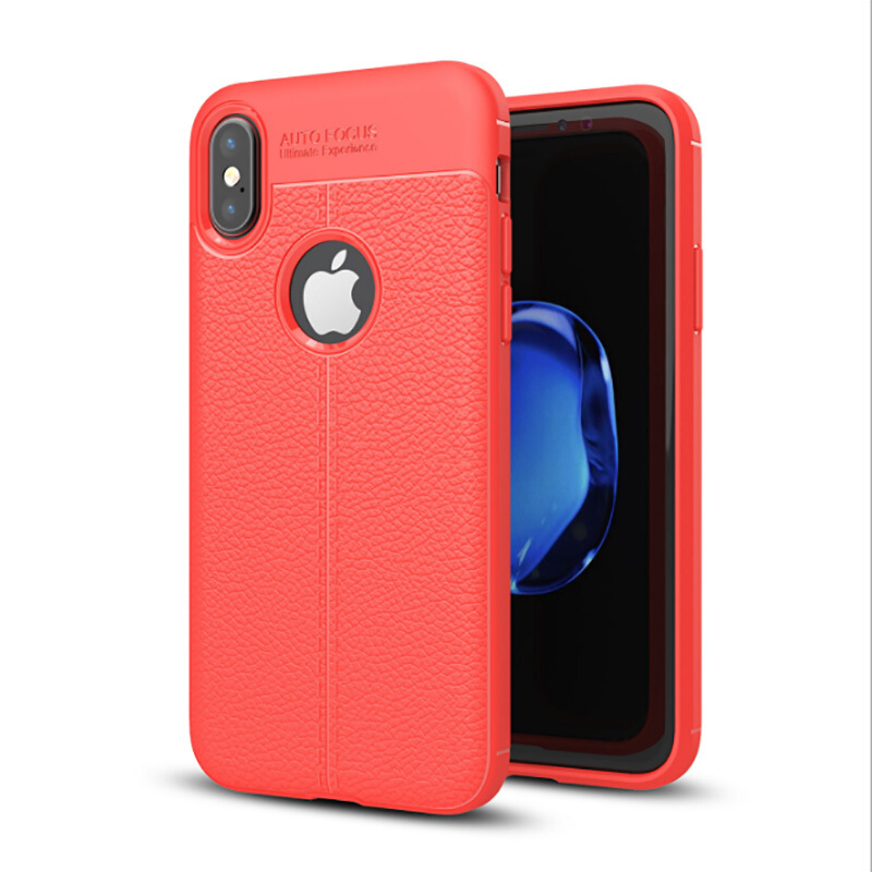 HIGE/新款苹果荔枝纹手机壳 iphonex/7皮纹TPU手机外壳保护套 适用于iPhone X 红色