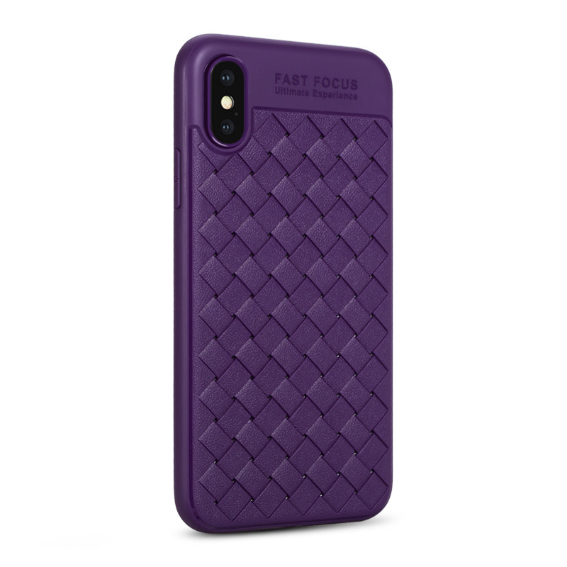 HIGE/iphoneX手机壳保护套编织皮纹全包防摔硅胶商务高档时尚男女款 适用于苹果x手机壳 紫色