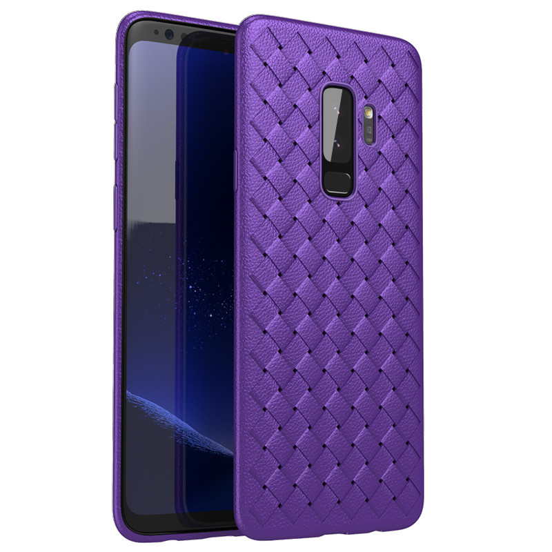 HIGE/三星s9手机壳s9plus编织皮壳s9+个性皮纹保护套商务男女散热 适用于三星s9plus手机壳 紫色