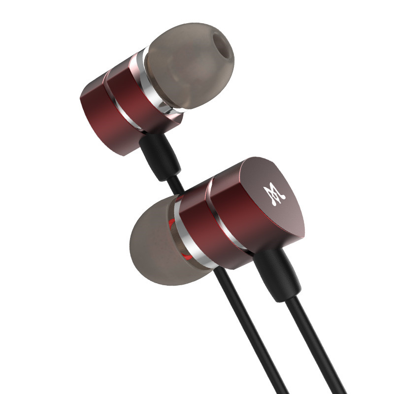 HIGE/入耳式耳机3.5mm接口重低音金属hifi耳机带麦克风耳麦 适用于安卓手机通用 棕红色