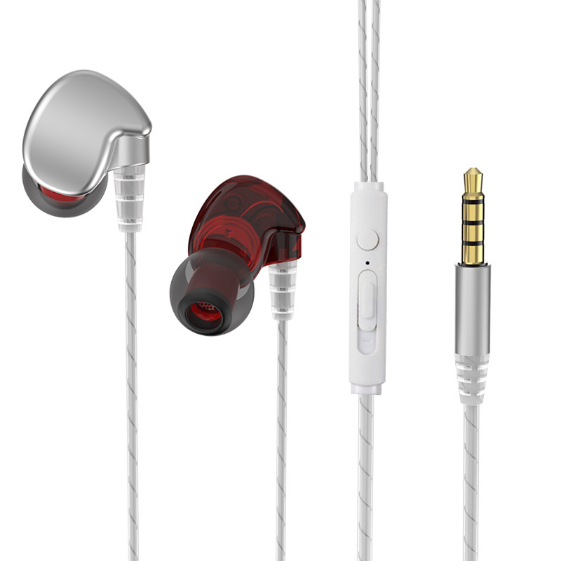 HIGE/入耳式耳机重低音带麦运动跑步耳机3.5毫米音频接口 适用于苹果华为小米 银红 安卓版(支持通话)