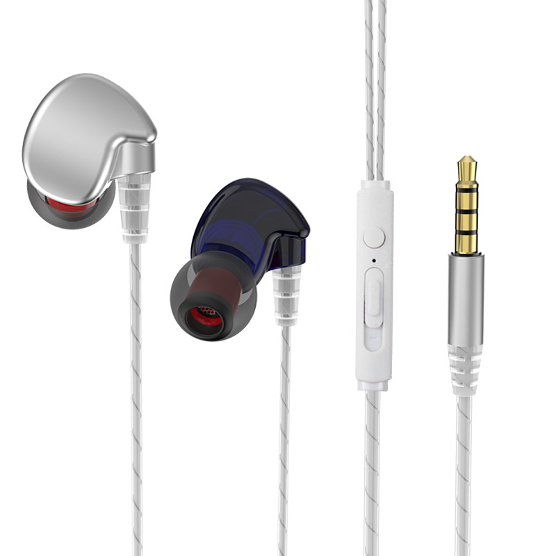 HIGE/入耳式耳机重低音带麦运动跑步耳机3.5毫米音频接口 适用于苹果华为小米 银蓝 安卓版(支持通话)