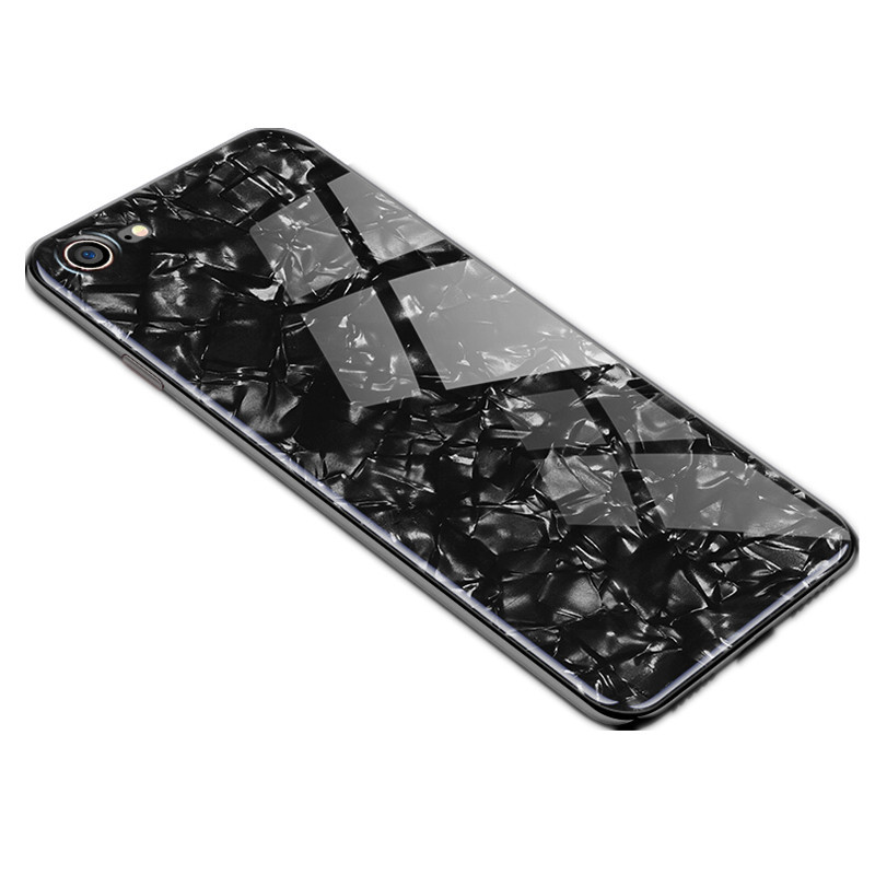 HIGE/iphone7plus手机壳苹果8超薄玻璃8plus全包防摔套7p仙女贝壳潮牌苹果7/8 4.7 大理纹黑