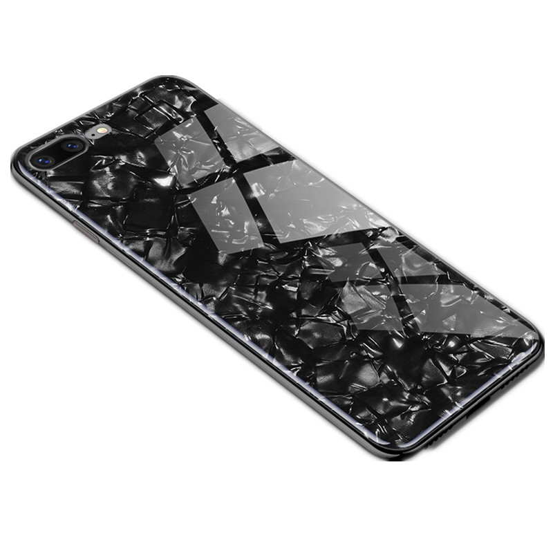 HIGE/iphone7plus手机壳苹果8超薄玻璃8plus全包防摔套7p仙女贝壳潮牌苹果7p/8p 5.5 大理纹黑