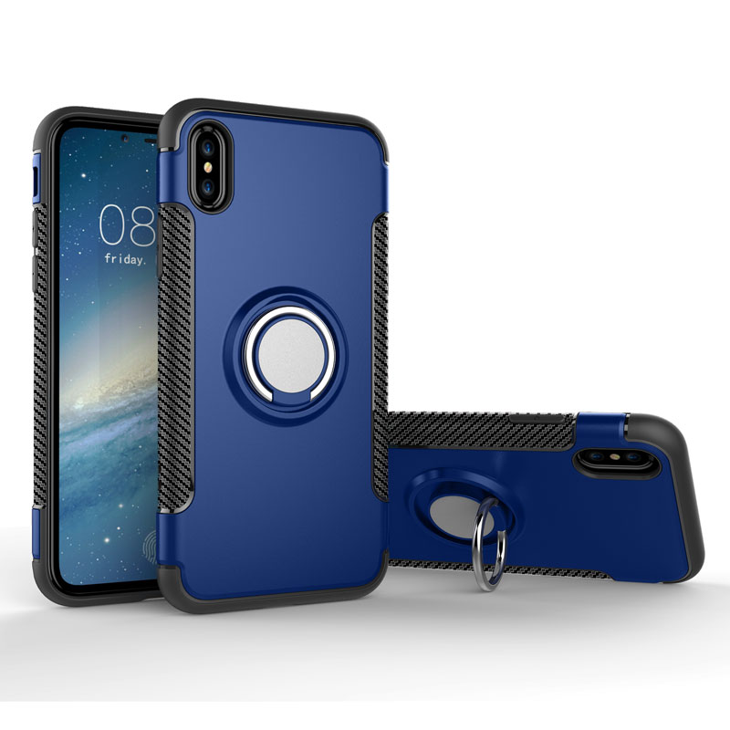 HIGE/iphone X全包防摔硅胶个性创意吸磁指环保护套 适用于苹果x手机壳男女款 蓝色