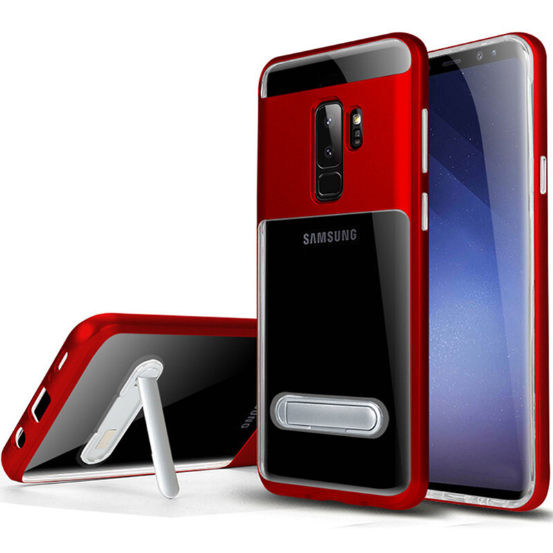 HIGE/三星s9plus手机壳s9保护套奢华时尚带支架软硬结合全包防摔后壳 适用于三星s9plus 红色