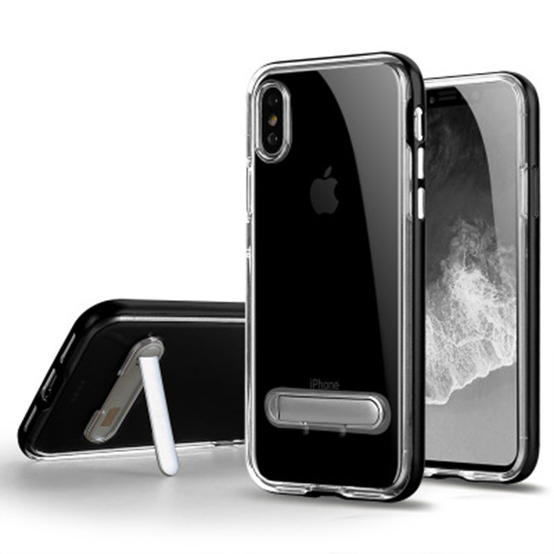 HIGE/iPhone x手机壳新款防摔防撞透明手机壳带支架二合一手机套 适用于苹果x手机壳保护套 黑色