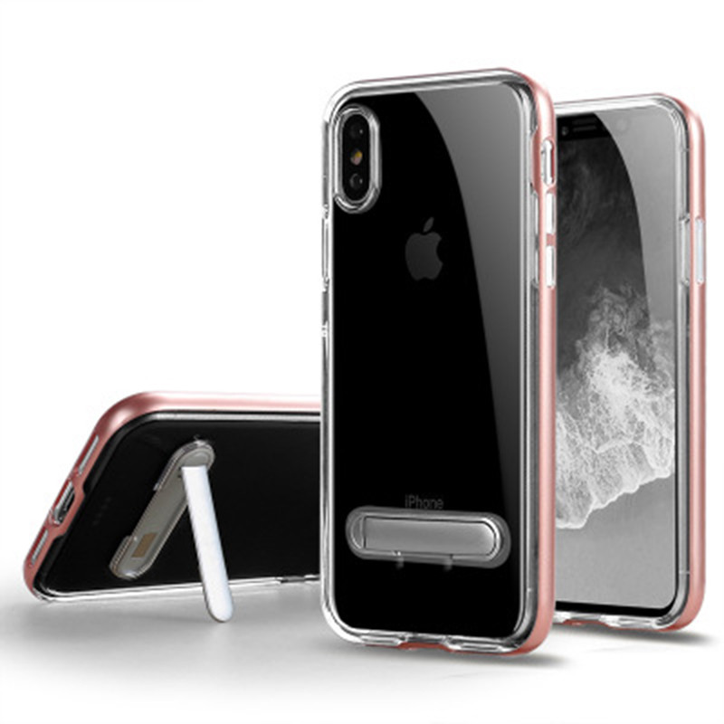HIGE/iPhone x手机壳新款防摔防撞透明手机壳带支架二合一手机套 适用于苹果x手机壳保护套 玫瑰金