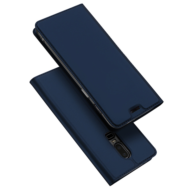HIGE/一加6手机壳简约磁铁吸附 OnePlus6翻盖皮套防摔卡袋商务保护套 One Plus 6 宝石蓝