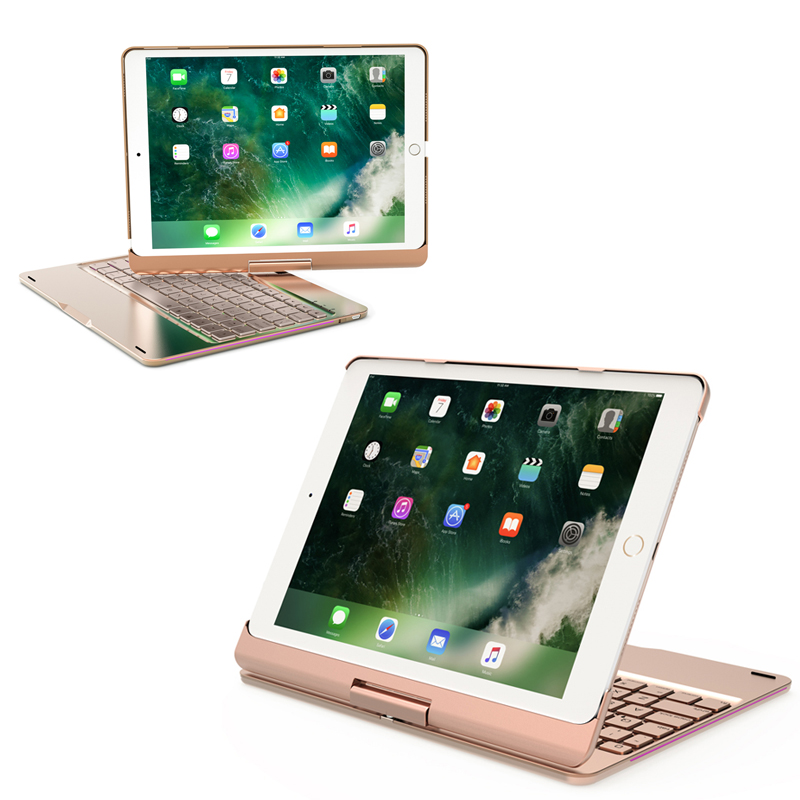 HIGE/苹果ipad pro蓝牙键盘 无线键盘+金属旋转支架保护壳 适用于2018新款ipad 10.5英寸 金色
