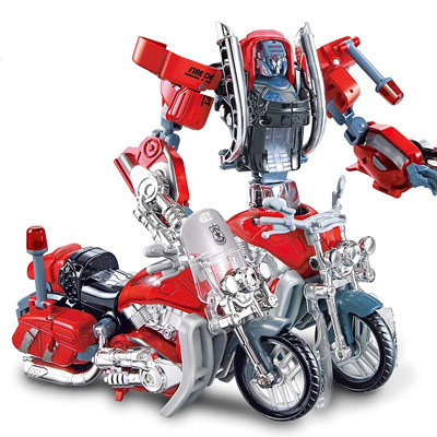 陆霸变形玩具火尊战将合金版救护吊车摩托挖机消防车儿童玩具机器人模型 合金版变形摩托车