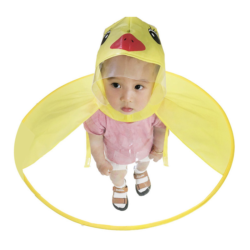 抖音同款网红儿童雨衣日韩防雨神器创意雨帽环保儿童黄色鸭子斗篷雨衣pvc雨伞帽伞飞碟