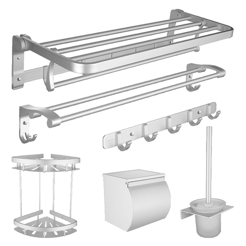 法恩莎卫浴 FAENZA太空铝挂件卫浴五金套件免钉六件套毛巾浴巾架置物三角篮纸巾盒挂钩马桶刷免打孔套装