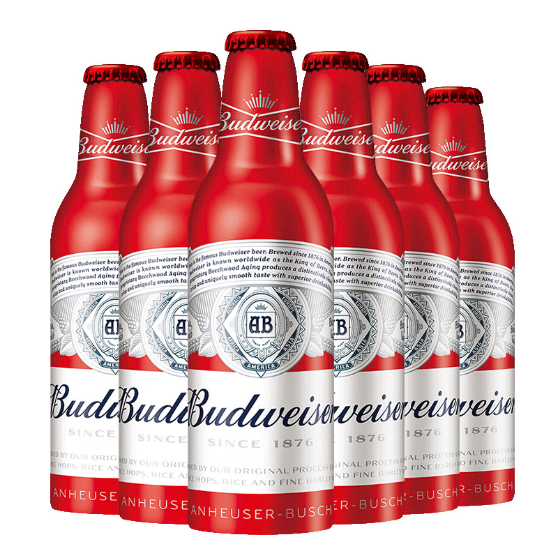 Budweiser百威啤酒红色铝罐355ml*6罐 国产百威经典铝瓶