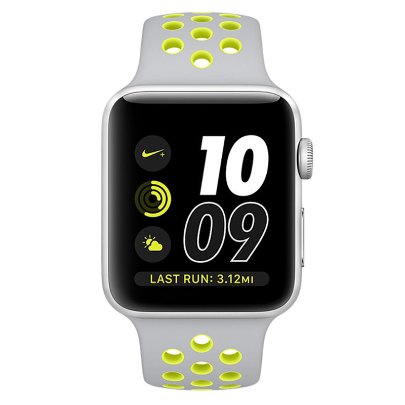 苹果 (Apple)iWatch Series2 Nike+ 智能手表 测心率防水手表 Nike+银配荧光黄色 42mm