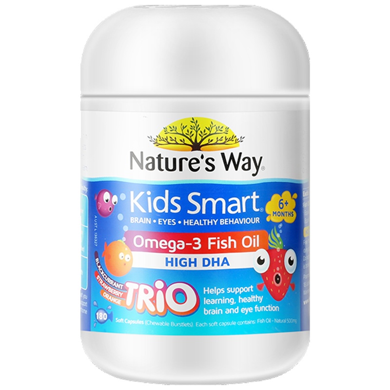 Nature's Way佳思敏儿童水果味软糖三色鱼油180粒/瓶装补充DHA三合一3岁以上