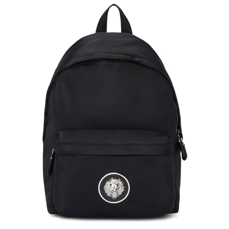 versusversace/范瑟丝范思哲男士黑色尼龙狮头装饰双肩背包黑色双肩包