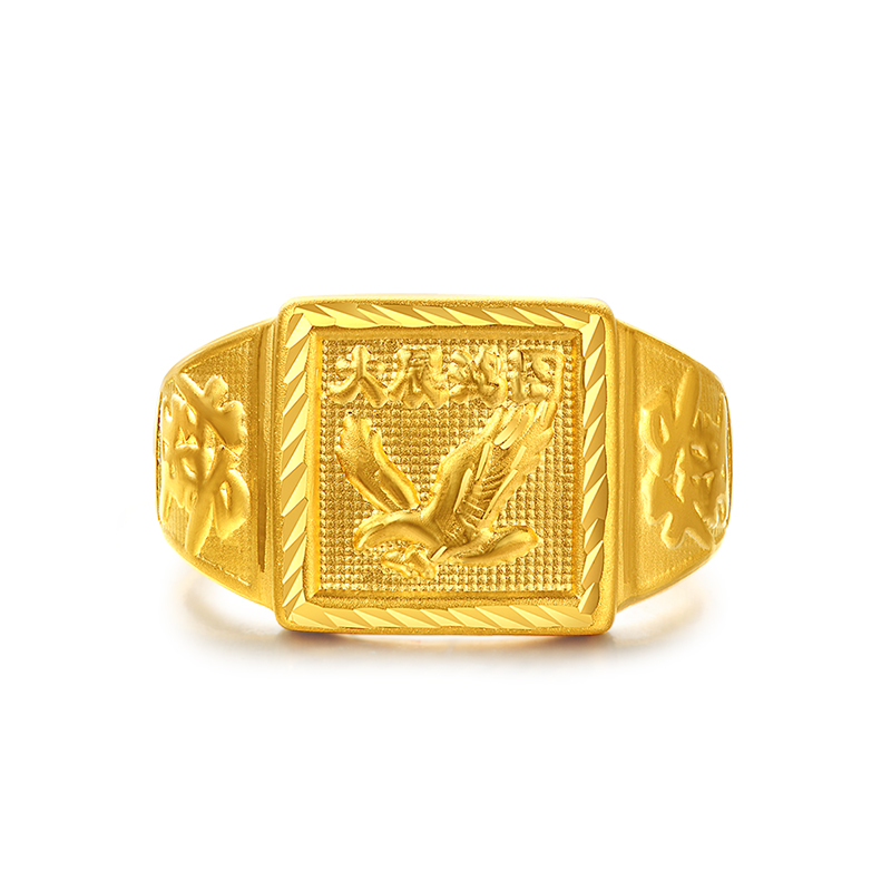黄金码头 3D硬金戒指方戒大展鸿图足金999戒子个性送爱人爸爸长辈