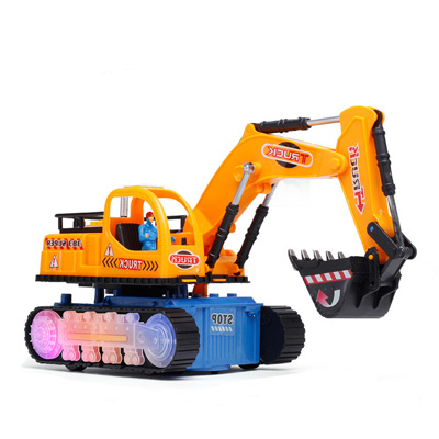 儿童电动万向轮挖土机玩具男孩闪光音乐挖掘机玩具车电动万向工程车挖土机模型