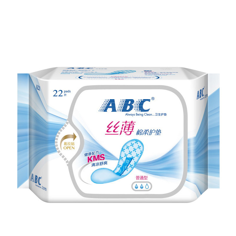 ABC卫生护垫丝薄透气棉柔亲肤清凉舒爽KMS健康配方163MM 22片
