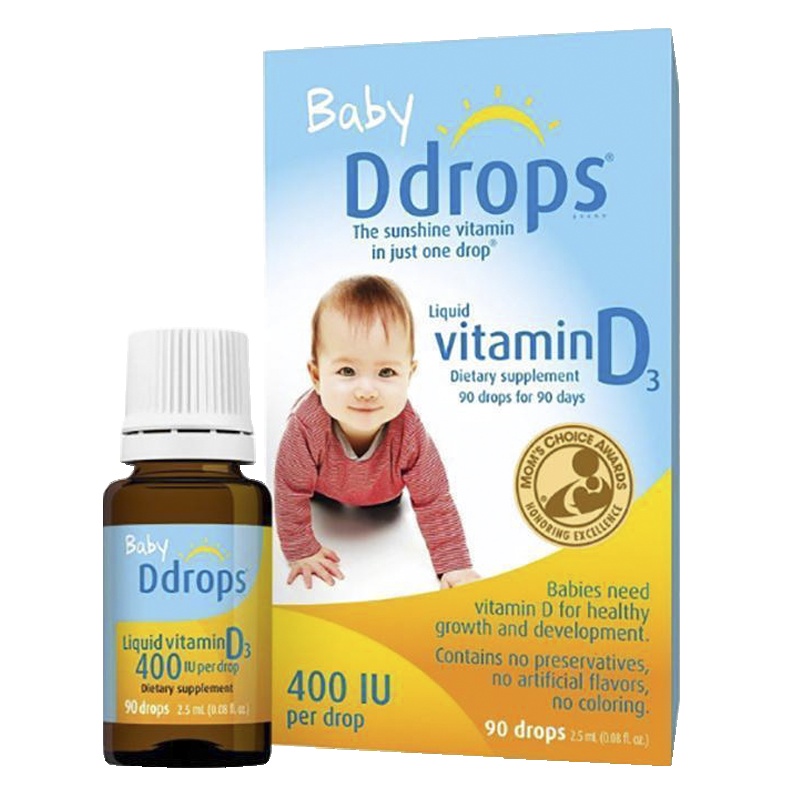 [婴幼儿D3]原装进口美国Ddrops婴幼儿宝宝维生素D3滴剂400IU 2.5ml/盒装 初生儿可用 促进钙吸收