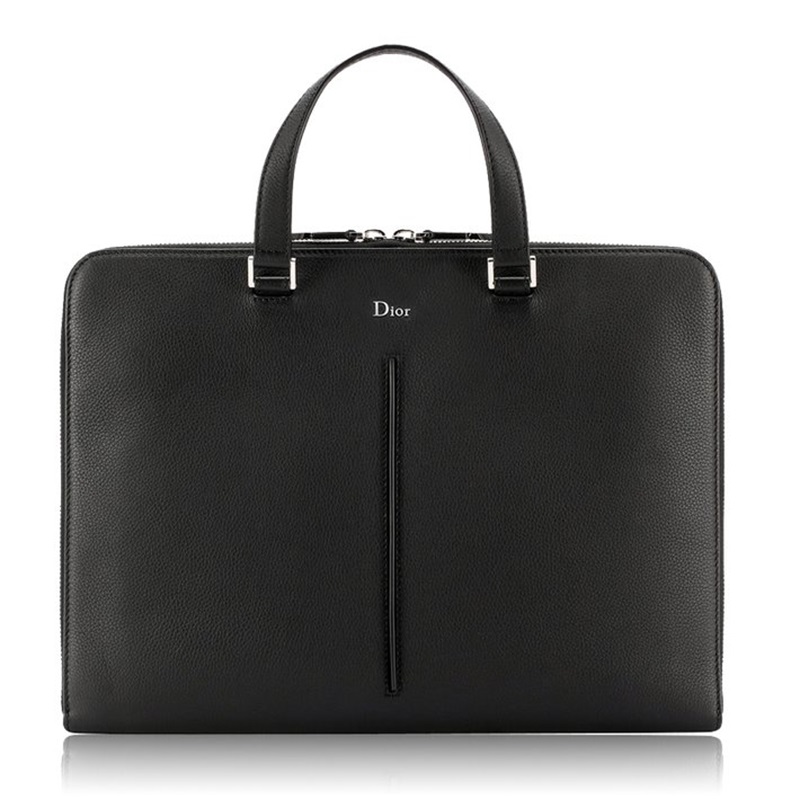 dior/迪奥 黑色粒面触感小牛皮手提公文包