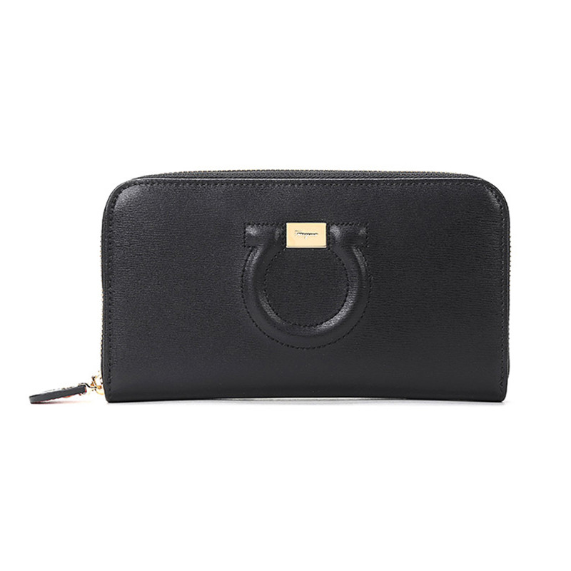 Ferragamo 菲拉格慕 女士黑色牛皮光面拉链长款手包 22C843 0683623