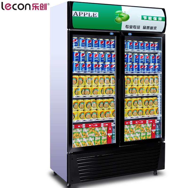 飞天鼠(FTIANSHU) 双门展示柜商用冷藏柜立式冷柜保鲜柜饮料展示柜冷藏商用冷柜蔬菜水果保鲜柜 便利店冰箱双门绿黑色