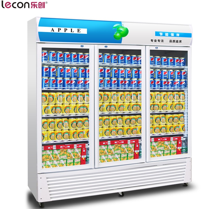飞天鼠(FTIANSHU) 三开门冷藏展示柜 立式冷柜 商用冰箱 饮料陈列保鲜柜 冷藏柜 商用冰柜 三门直冷蓝白色