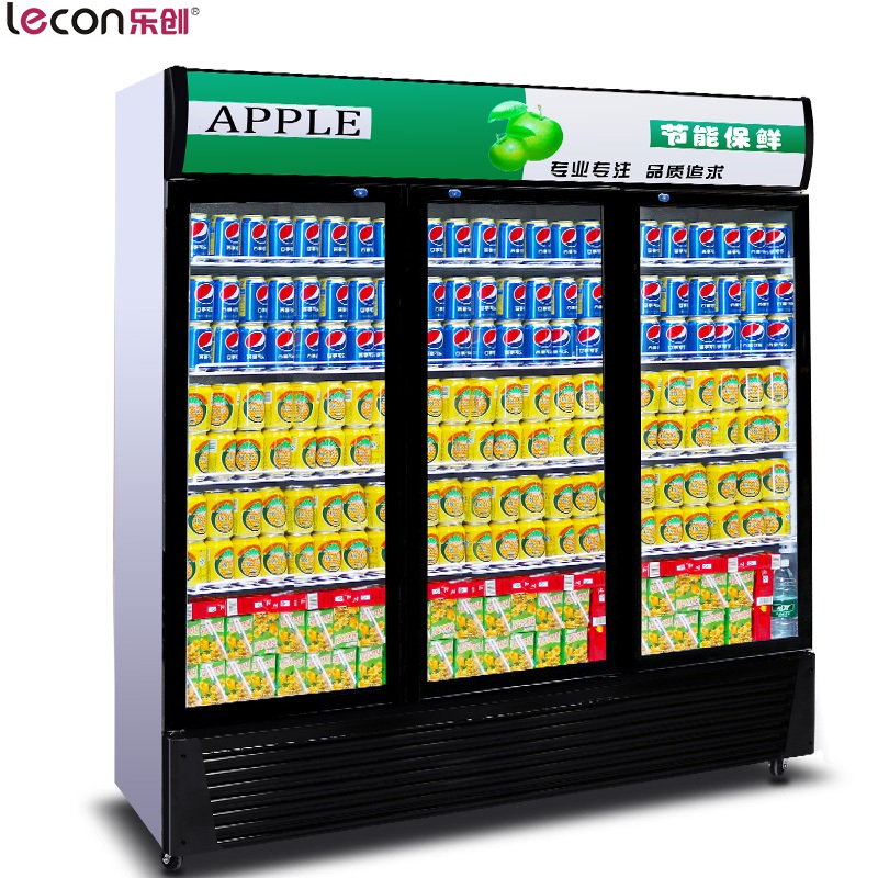飞天鼠(FTIANSHU) 1060L三开门冷藏展示柜 立式冷柜 商用冰箱 饮料陈列保鲜柜 冷藏柜 冰柜 三门风冷绿黑色