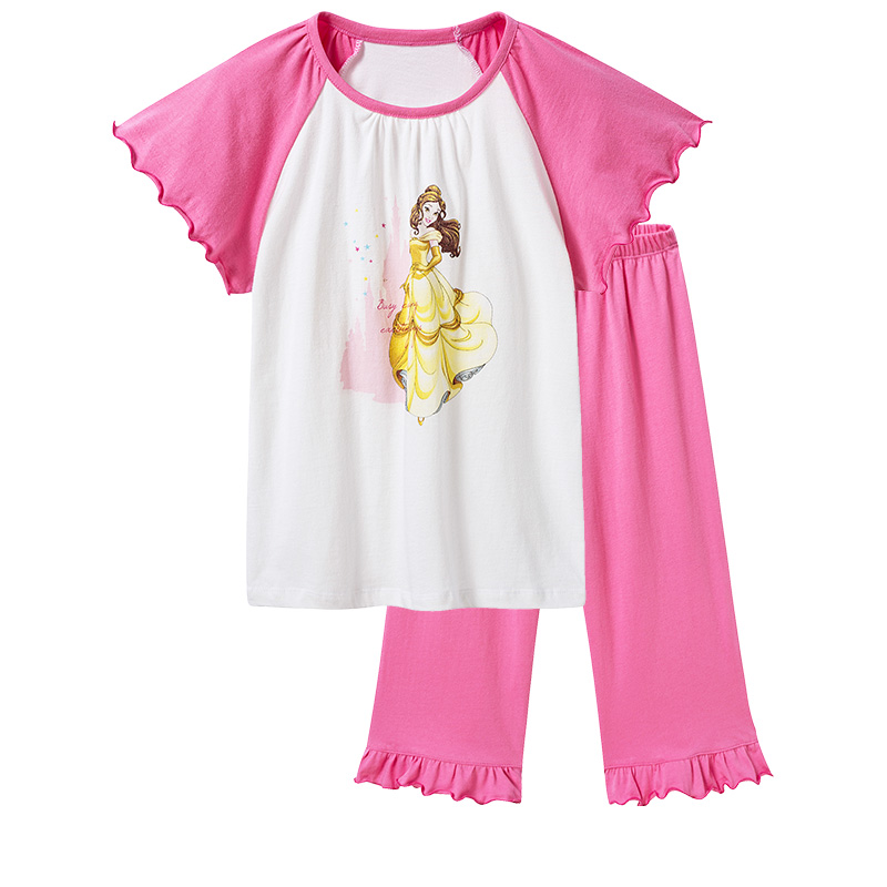 三枪童装 迪士尼公主系列 舒肤薄棉女童儿童短袖家居套装