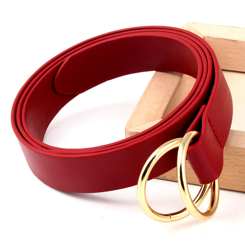 双环圆扣腰带女士pu时尚百搭裤带个性打结装饰皮带简约经典裤带青少年